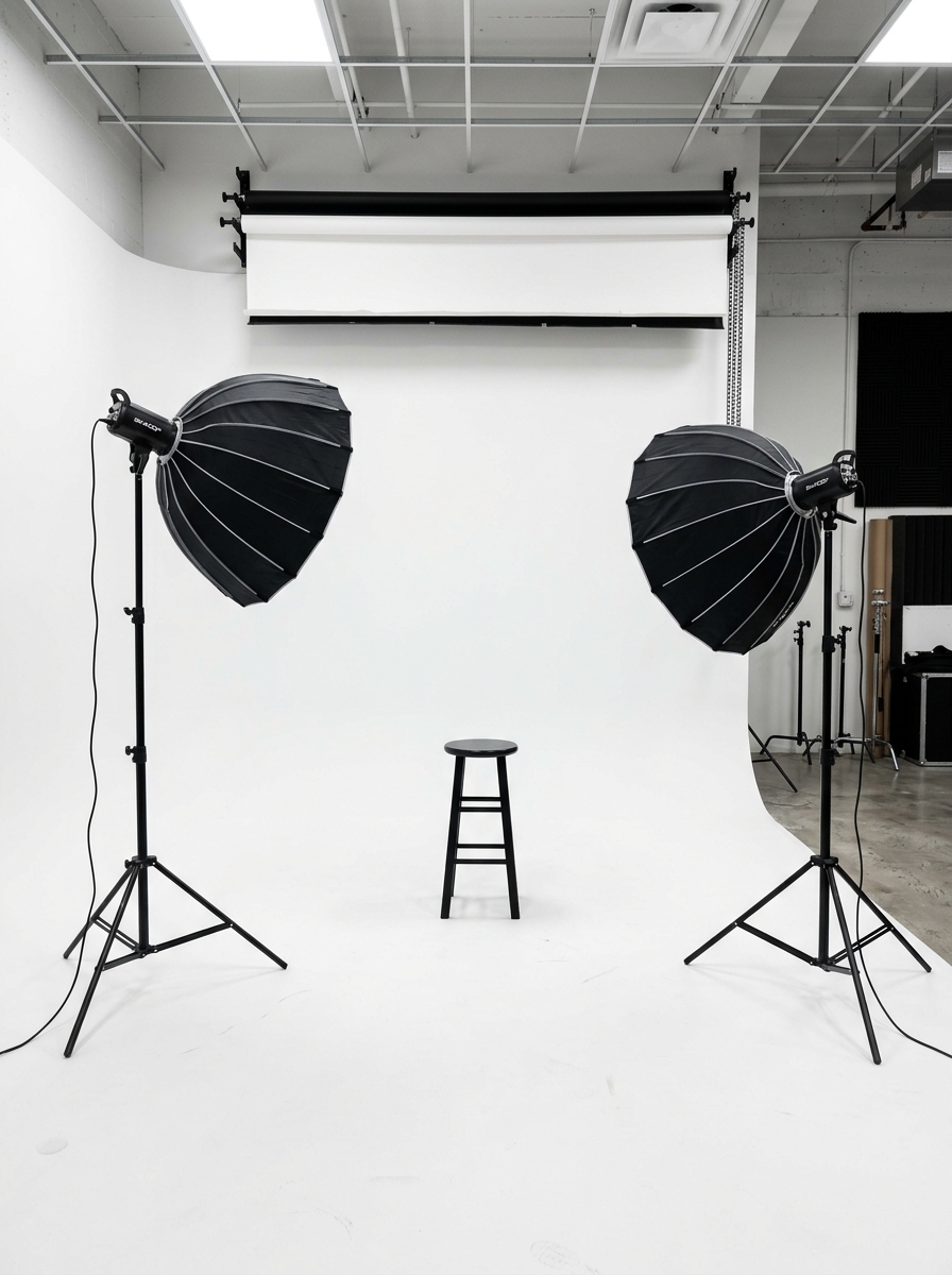Photography studio with softbox lights