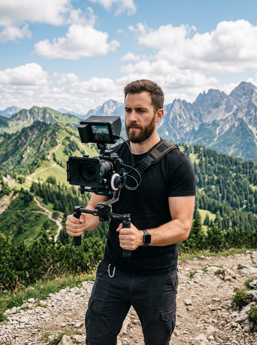 Videographer with camera rig
